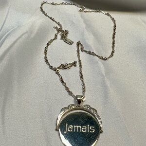 Silver Pendant Necklace with 'Jamais' (never) & ‘Toujours’ (always) Inscript.